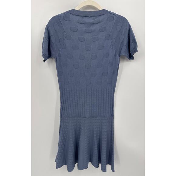 See By Chloe Jacquard Polka Dot Knit Dress Short Sleeve Blue Size 6 Flared Fit - Picture 4 of 8